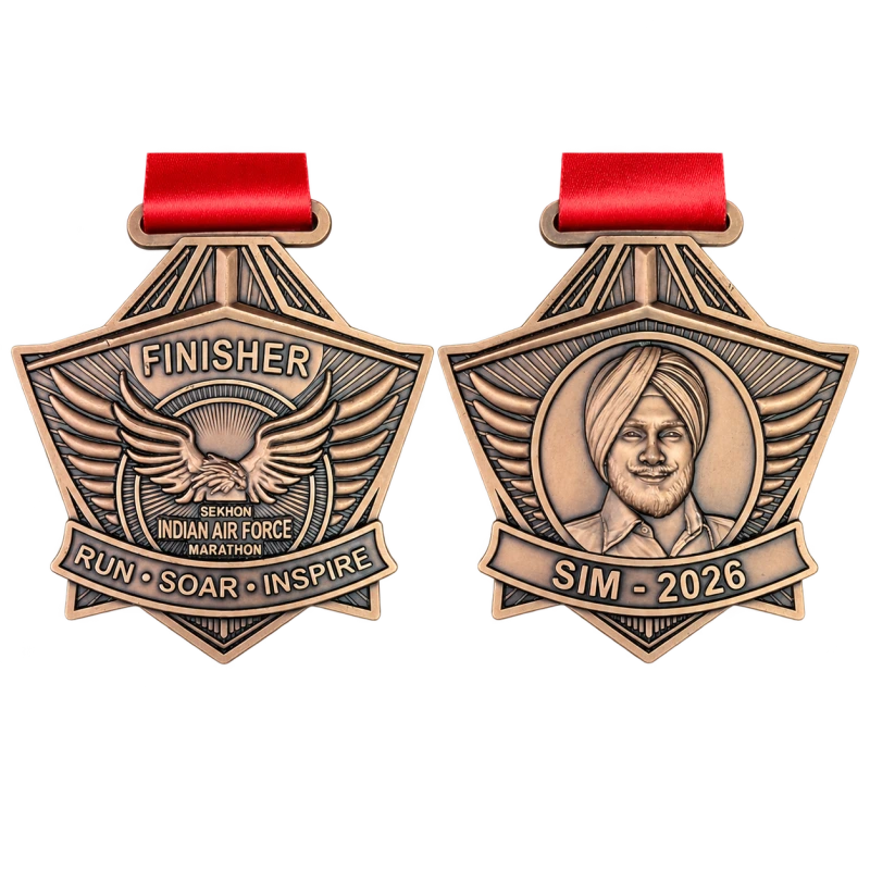 Front and reverse views of the SIM 2026 finisher medal