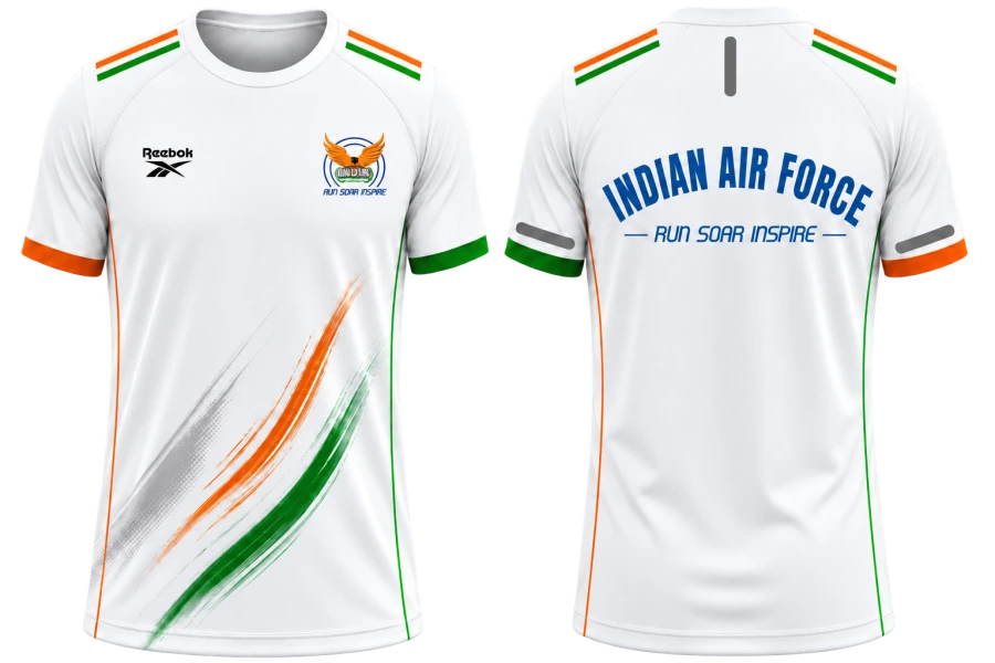 Front and back views of the white SIM 2026 running tee